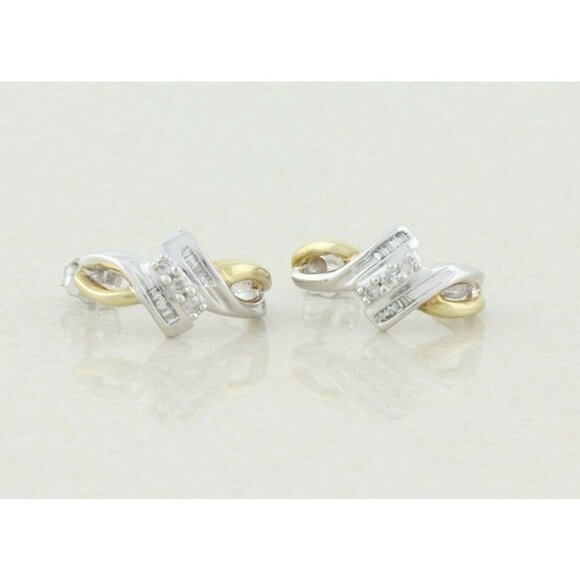 10k Yellow Gold Diamond Earrings J Hoop Earrings  .25 tcw hoops - Picture 1 of 9